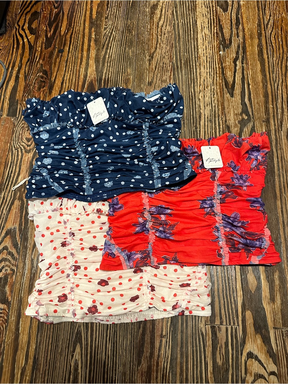 FREE PEOPLE NWT TUBE TOP BUNDLE Strapless - Red Polka Flora